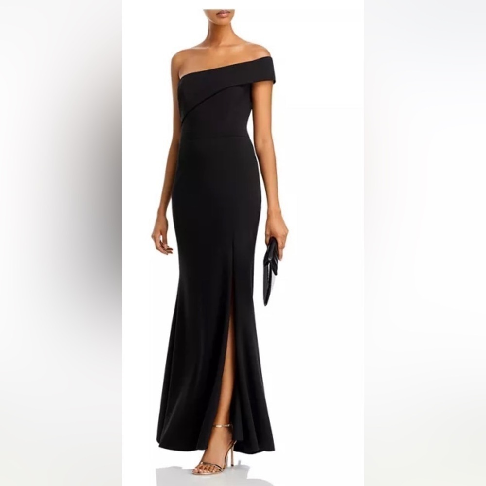 AQUA Scuba Crepe Off-the-Shoulder Gown NWT